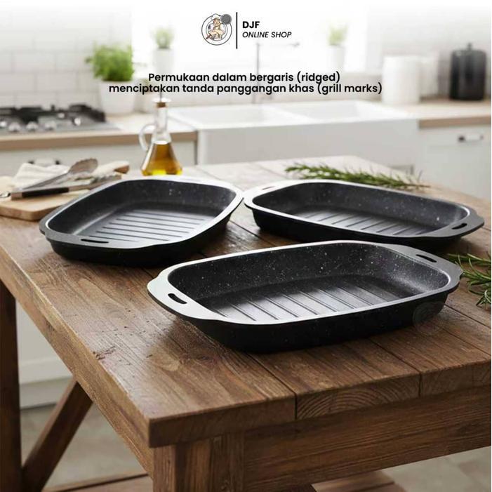 Bbq Grill Pan Anti Lengket Premium 3 Ukuran Wajan Panggang Daging Steak Sosis Ikan Wajan Panggang