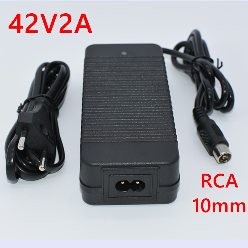 36V Charger RCA 10mm Plug Lotus Connector Output 42V 2A Electric Bike Powerboard Lithium Battery