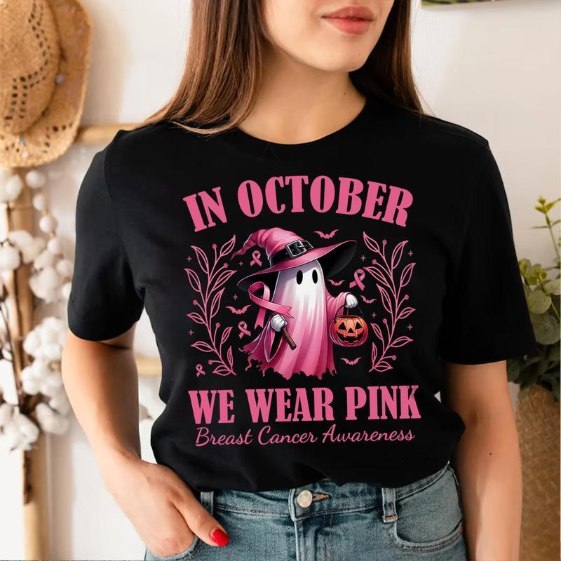 In October We Wear Pink Ghost Shirt, Halloween in October We Wear Pink, Breast Cancer Awareness Shir