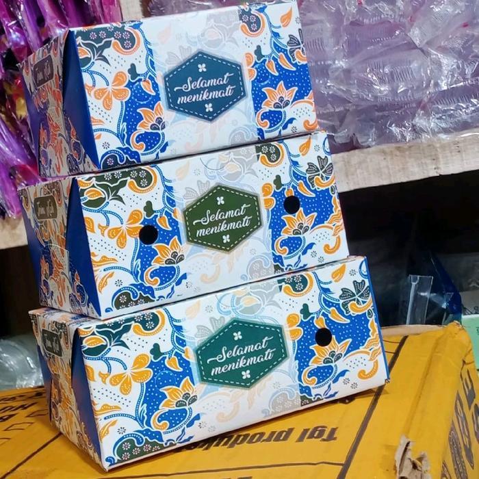 25pcs Kardus Snack Motif Batik 12x12 12x14 12x16/Kardus Kue Motif Batik Biru/Kardus Snack Batik