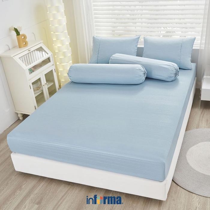 Informa 100X200 cm Set 3 Pcs Seprai Single Microfiber Emboss - Biru Muda Sarung Kasur Bantal Guling
