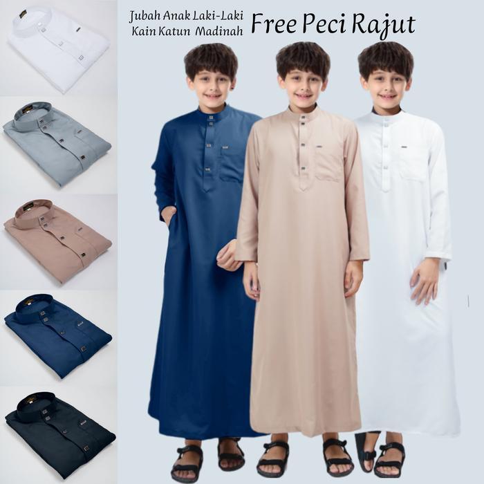 Al haz jubah anak laki-laki lengan panjang usia 1-14 tahun bahan katun madinah new motif Gamis