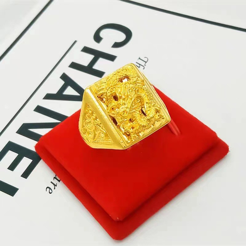 Elegant AU999 men's ring 24K real gold dragon ring domineering opening ring elegant fashionable