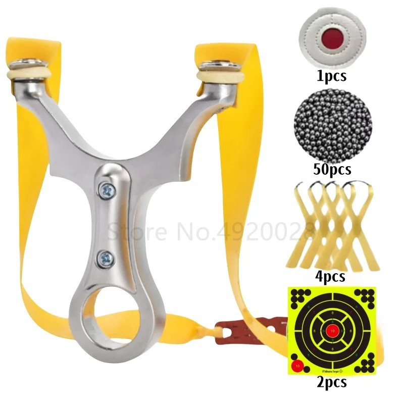 Integrated Stainless Steel Short Slingshot All Metal Shooting Slingshot Silver Hunting Slingshot