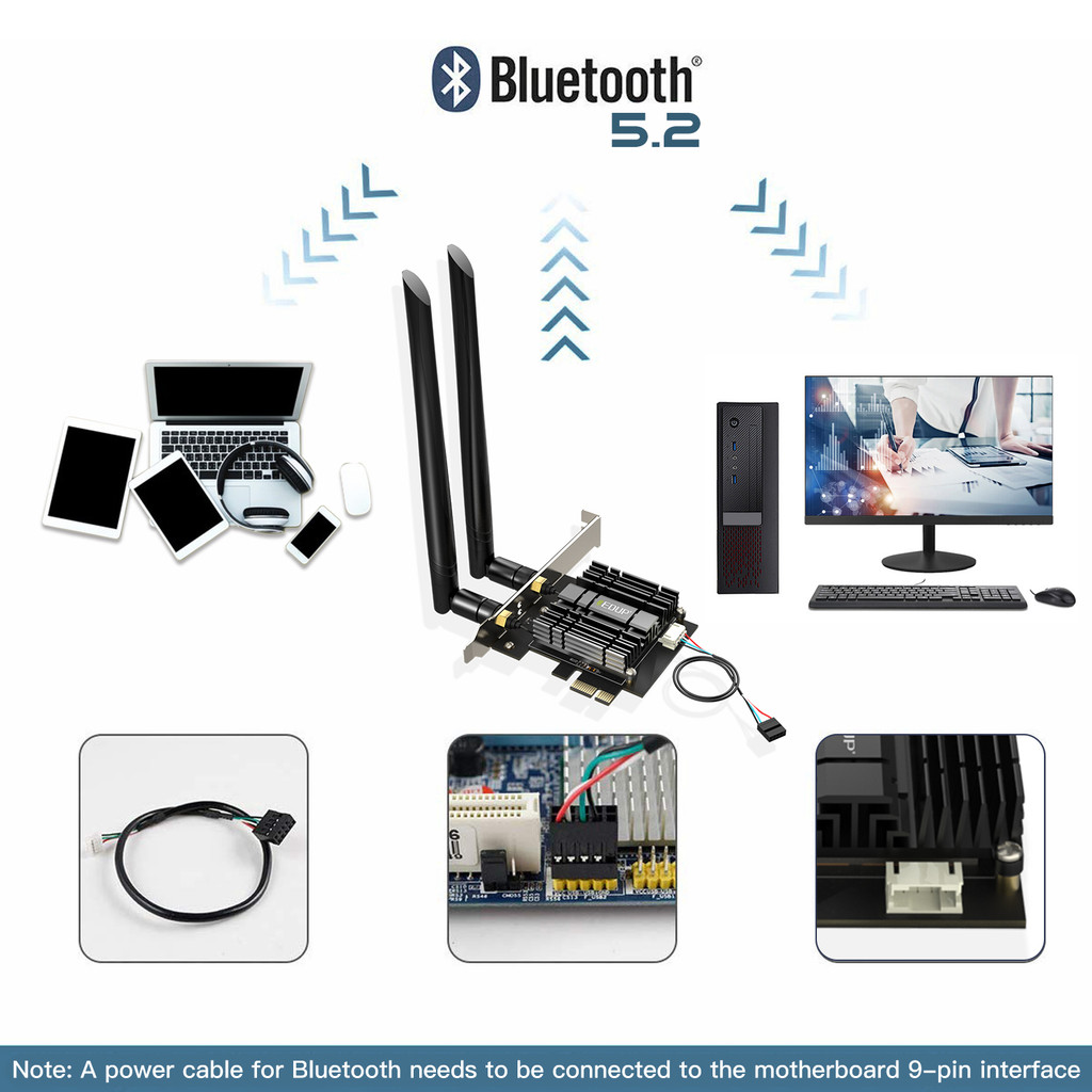 EDUP 9651GS-B WiFi 6E WiFi Adapter PCIE Bluetooth 5.3 Wireless Network Card Wireless PCIe Card