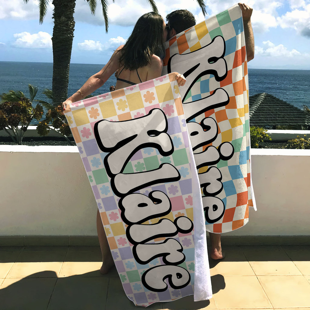 Factory Custom Name Style Beach Towel Checkerboard Style Bath Towel Beach Towel Mat Hair Replacement