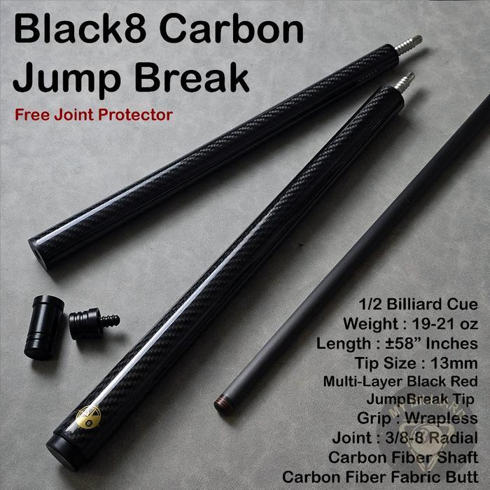 ASLI Black8 Jump Break Carbon Stick Billiard -Stik Jumpbreak karbon 13mm Compass READY STOCK
