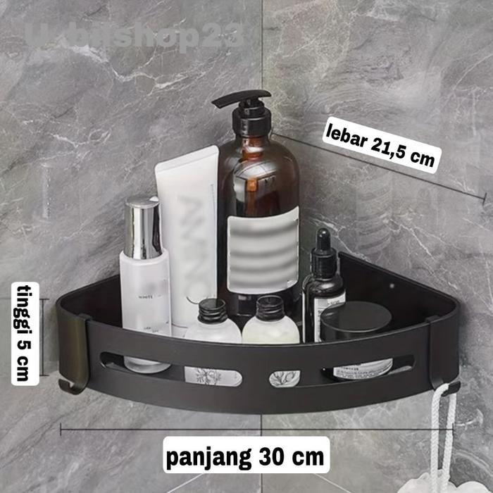 Rak Sudut Segitiga 3 susun Kamar Mandi Stainless Hitam Rak Tempat Sabun Kamar Mandi Rak Kosmetik