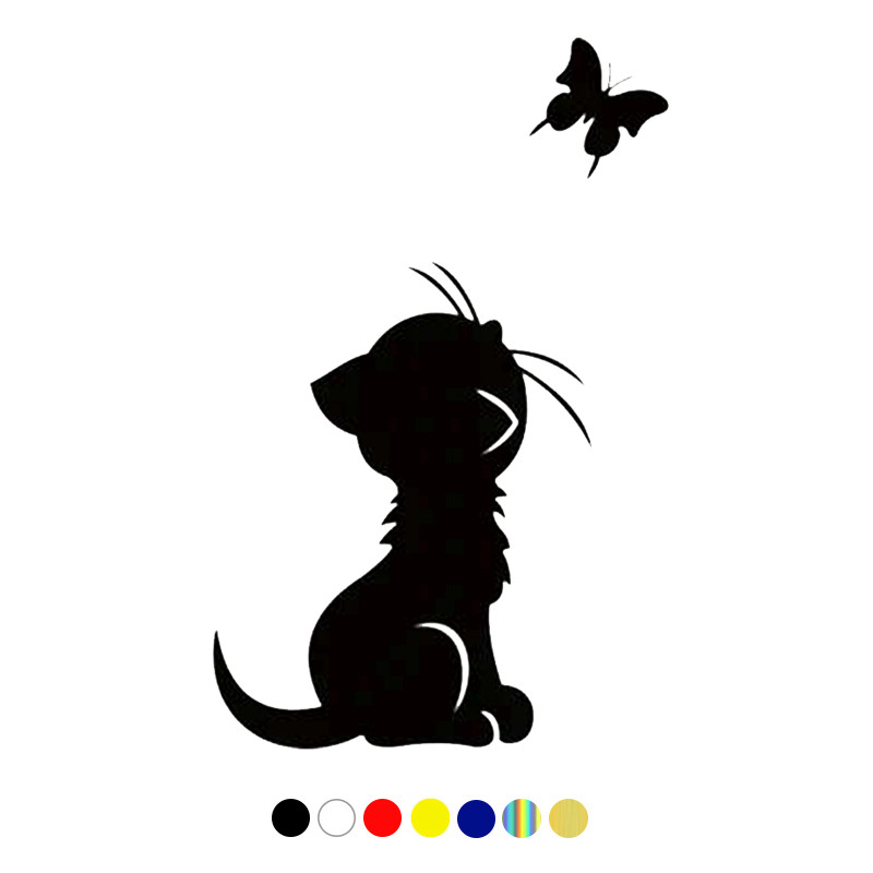 CS-1857# Cat looks at a butterfly funny vinyl car sticker waterproof car decal for auto car stickers
