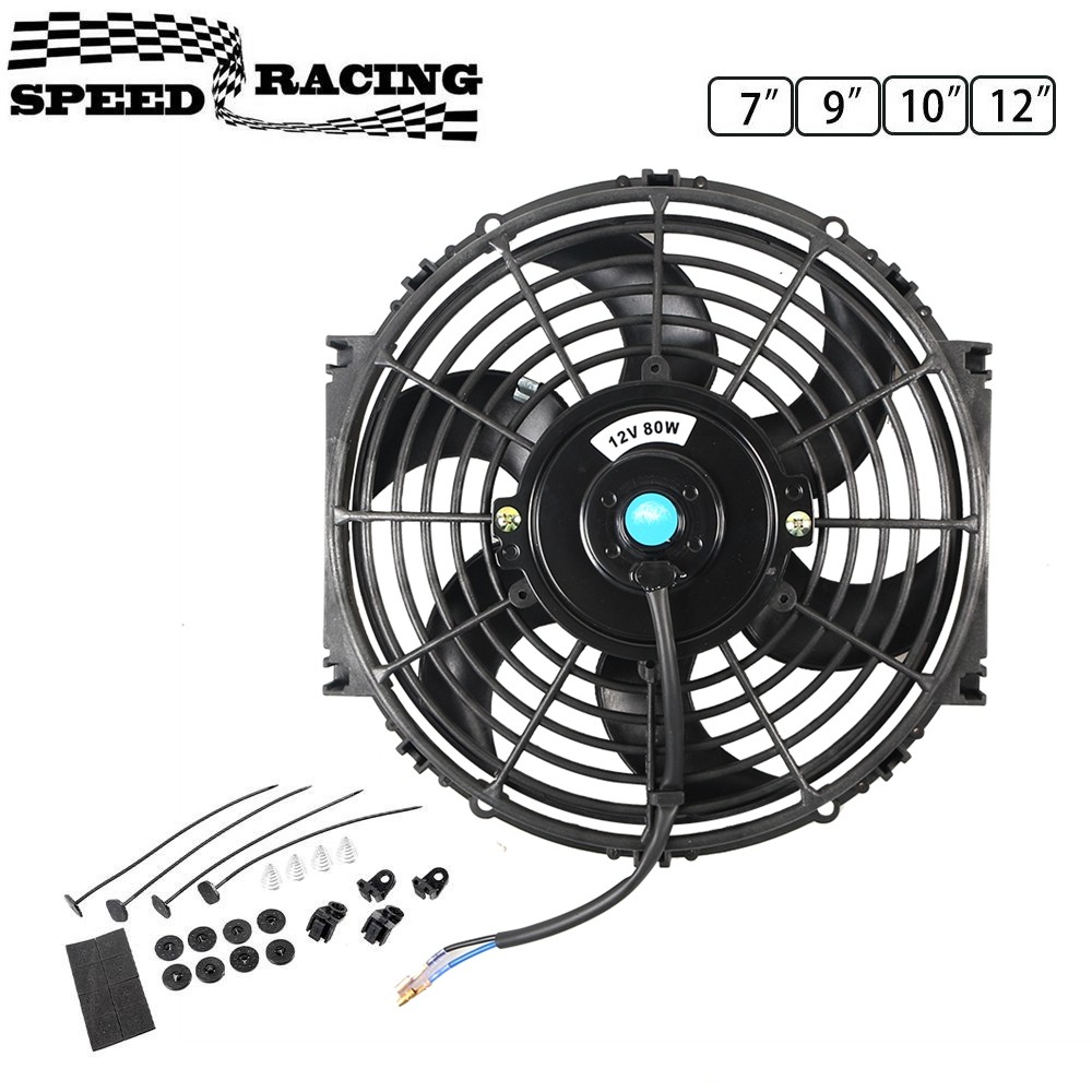 Universal 7/9/10/12 Inch 12V 80W 2100RPM Car Air Conditioning Electronic Radiator Cooling Fan Blade 