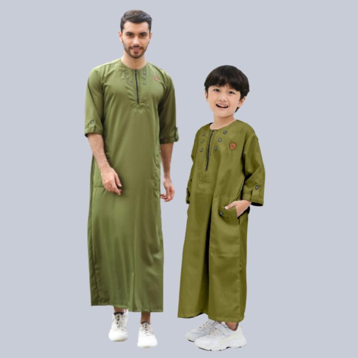 JUBAH GAMIS COUPLE DEWASA ANAK COWOK LAKI LAKI REMAJA LENGAN PENDEK KM1 KANCING KATUN
