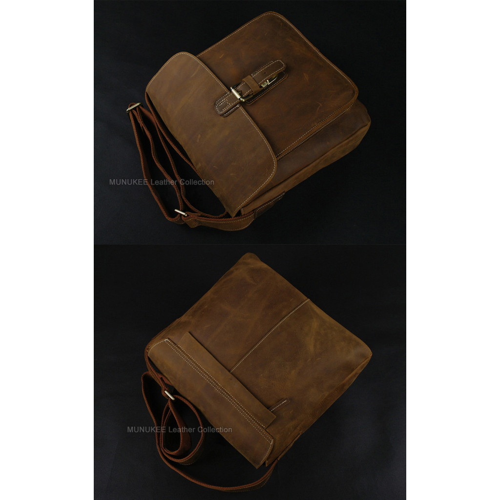 Vintage Men's Crazy Horse Leather Messenger Bag Genuine Leather Shoulder Bag Crossbody Bag Sling