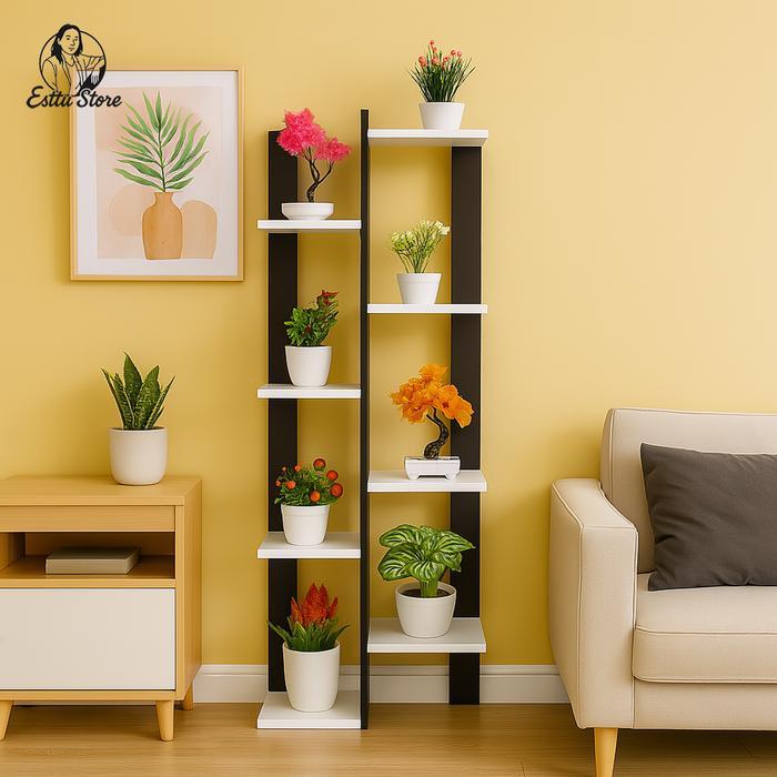Esttu Store Rak Bunga Kayu 120cm Hiasan Sudut Minimalis Estetik 8 Susun Untuk Pot & Bonsai Rak Pojok