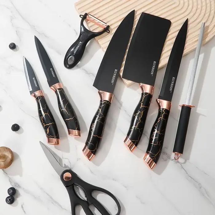 Aveline Set Pisau Marble Stainless Steel Japanese Knife Multifungsi Pisau Koki Alat Dapur Knife Set