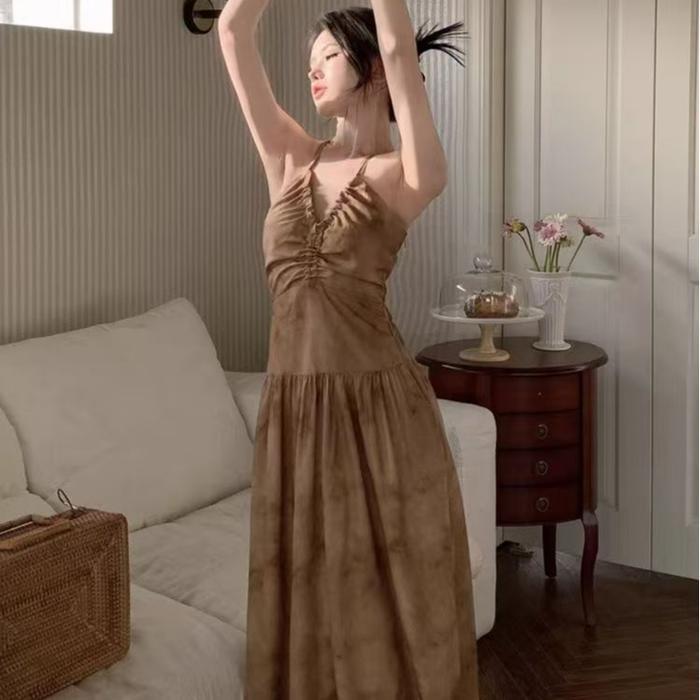 67 Collection - Long Dress Pantai Motif Abstrak tanpa Lengan