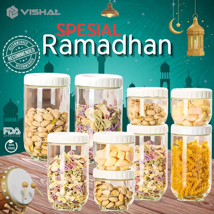 VISHAL 4 IN 1 TOPLES KACA SET CANISTER - TOPLES SATUAN / SEAL SNACK JAR / TOPLES