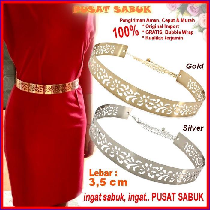 TERMURAH Ikat Pinggang Sabuk Belt Plat Gesper Wanita Rantai Fashion Korea Cewek Obi Ring Emas GOLD