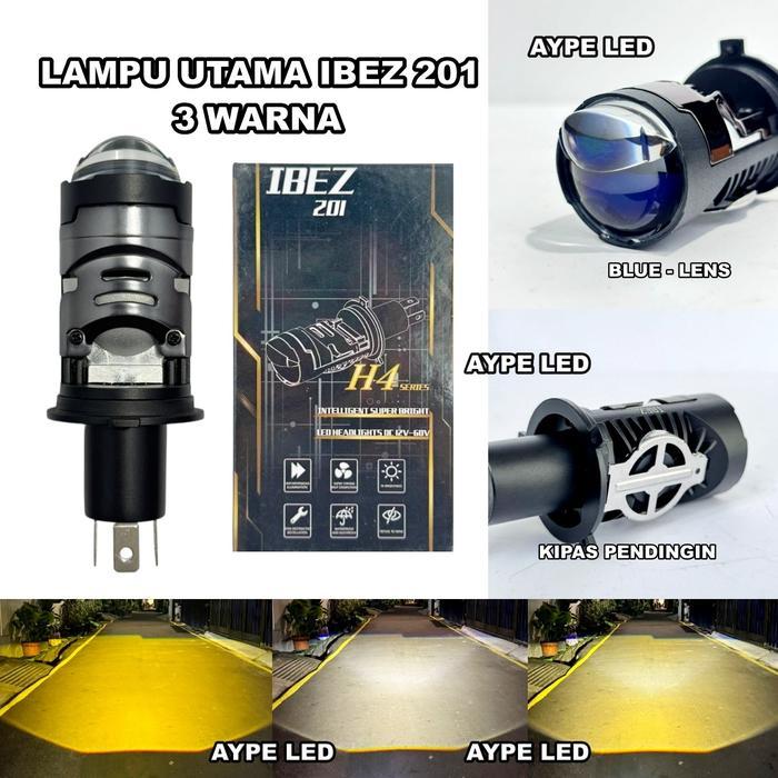 Lampu Utama H4 IBEZ 201 3 Warna All Wheather Kipas Pendingin Bluelens Mini Projector H4 IBEZ