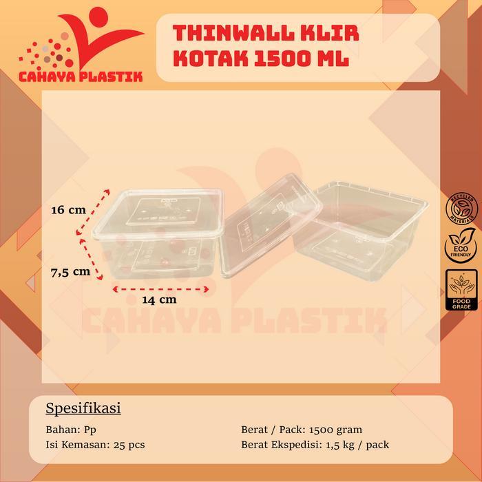 Thinwall Klir SQ 1000ml 1500ml Isi 25set / Kotak Makan Plastik / Wadah Makanan Square 1000ml &