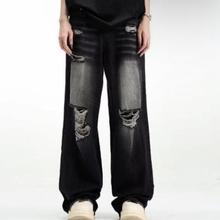 UNISEX HIGHWAIST CELANA JEANS BAGGY LOSSE SOBEK LUTUT RIPPED TERBARU 2025 PRIA