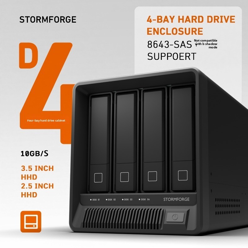 4-Bay 10Gb/s DAS External Hard Drive Enclosure - Hot Swap, USB/8643, Flagship Chip & Silent Cooling