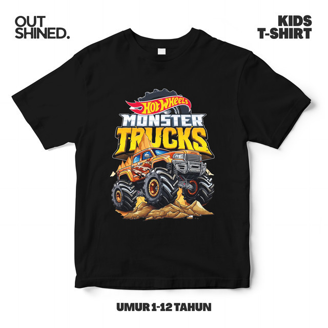 OUTSHINED Kaos Distro Anak Hot Wheels Monster Truck Diskon Besar - Baju Anak Hot Wheels Hitam