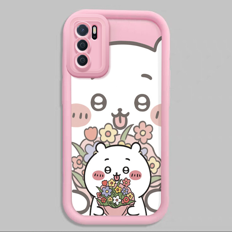 Casing Hp untuk OPPO A16 A16s A54s Case Lucu Karakter Hachiware Memegang Bunga Kasing silikon Cesing