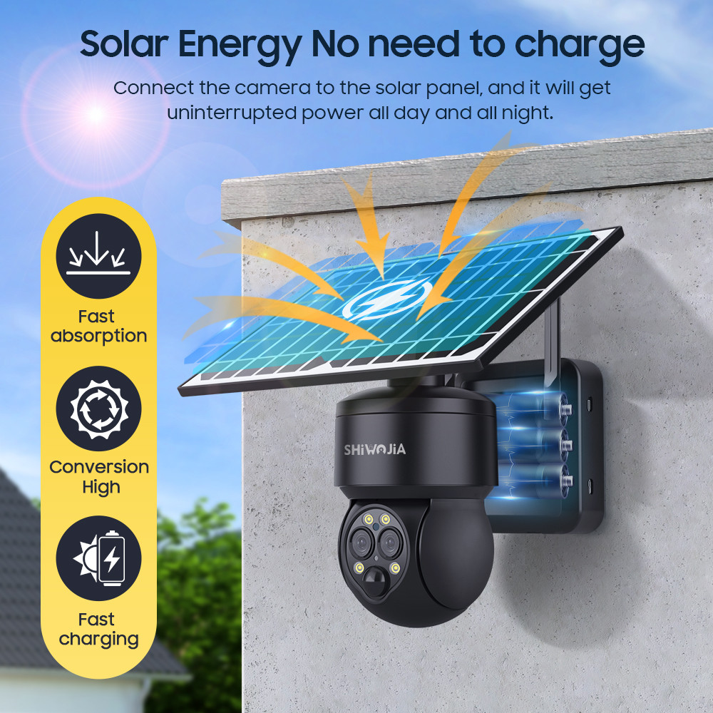 SHIWOJIA 8W 6MP Solar Camera 4G SIM 12X ZOOM WIFI Solar Panel Surveillance Camera Solar Security Cam