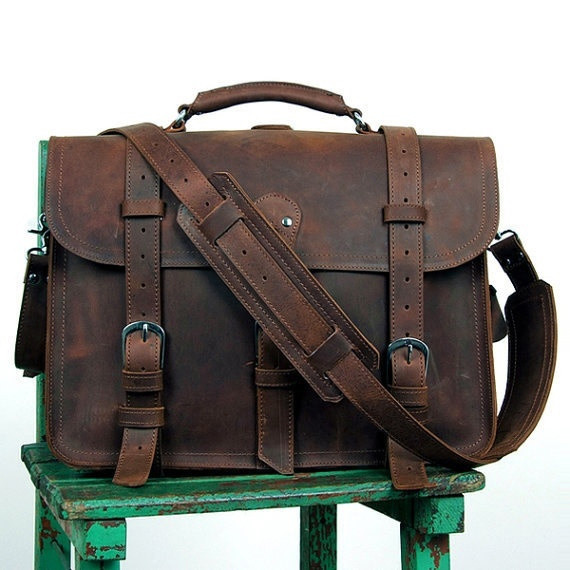 Vintage Crazy Horse Genuine Leather Men Briefcase Business Bag Large Leather Briefcase Male