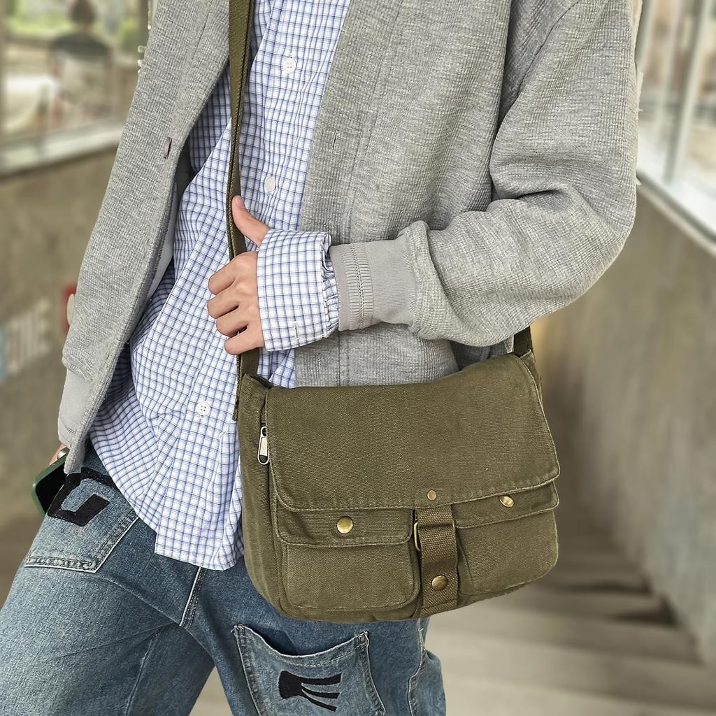 School Vintage Canvas Messenger Bag for Men Crossbody Shoulder Bag Satchel Handbags
