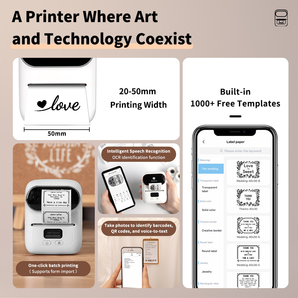 Label Printer Phomemo M110 Mini Printer Portable Thermal Label Printer Stickers Pocket Labeling