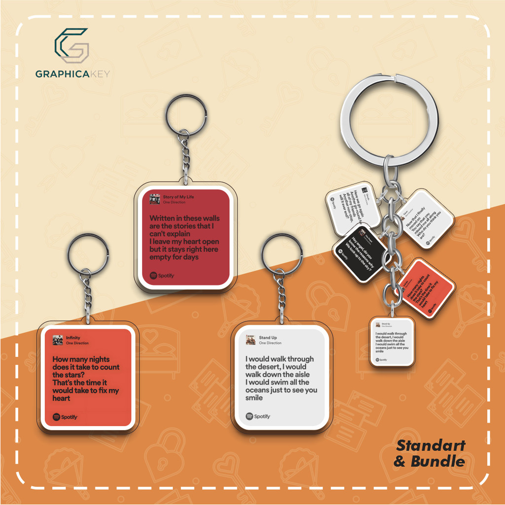 Gantungan Kunci Akrilik One Direction Keychain Spotify Lyrics - UV Printed 2 Sided Acrylic Frame  Ga