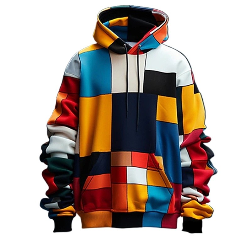 Men's hoodie 3D printed simulation sewing plaid sweatshirts fashion men's clothing