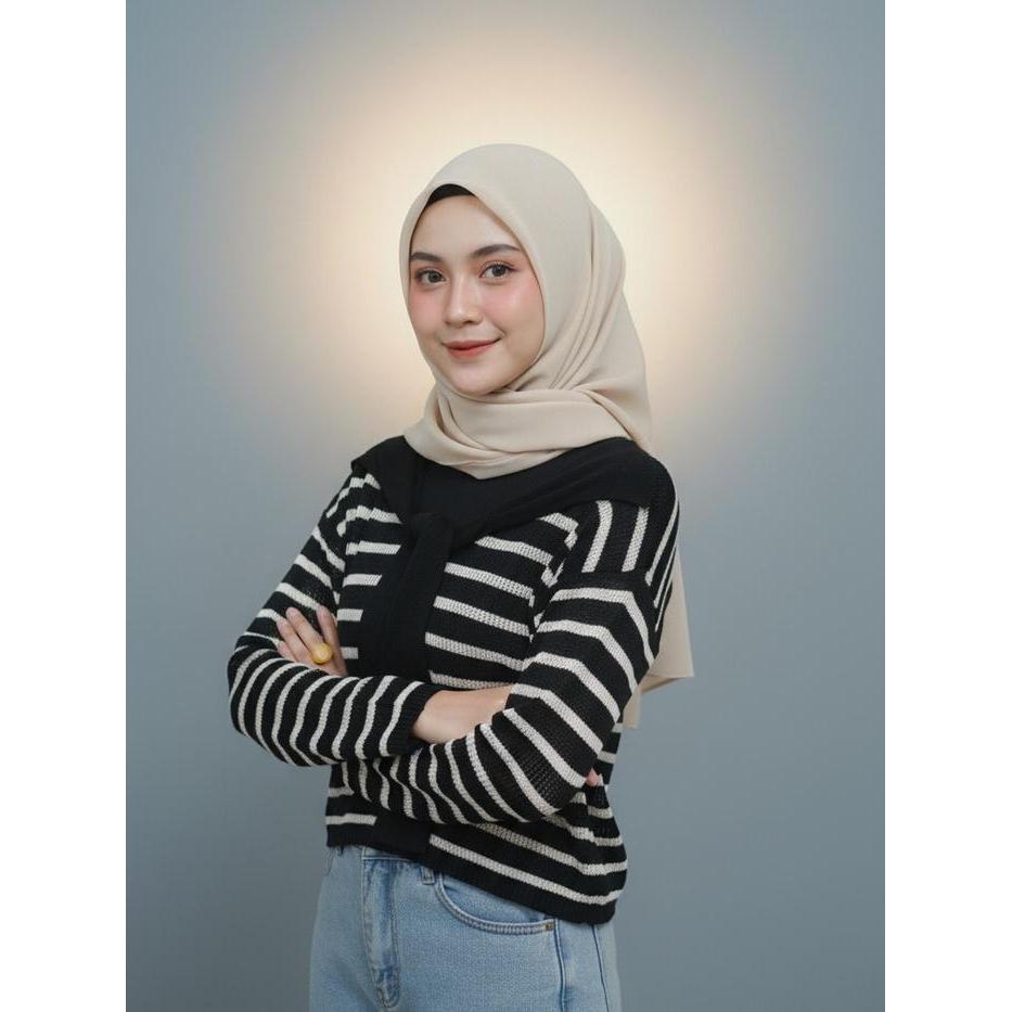 Switer blouse mikasa stripe syal (basic) atasan rajut wanita