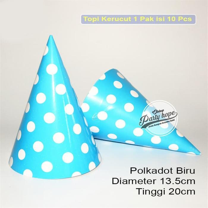 Topi kerucut polkadot biru / topi ultah polkadot / topi ulang tahun