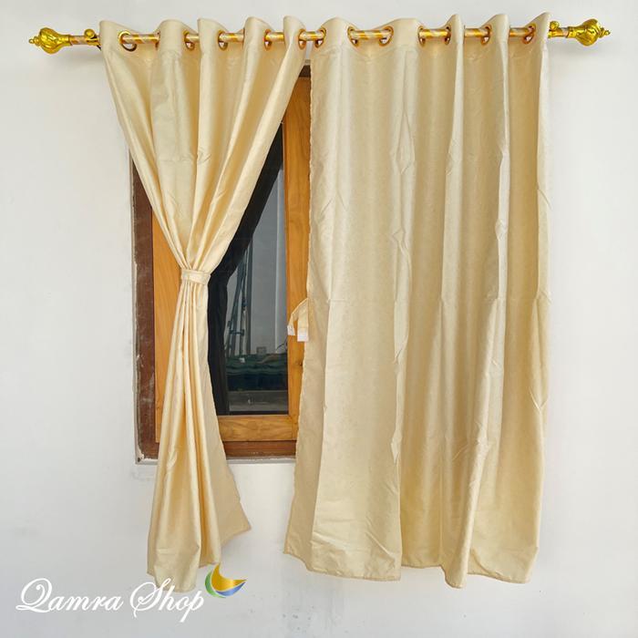 Gorden Jendela Kamar Pendek Polos Embos Warna Cream Smokring 10 Lubang Gold Kain
