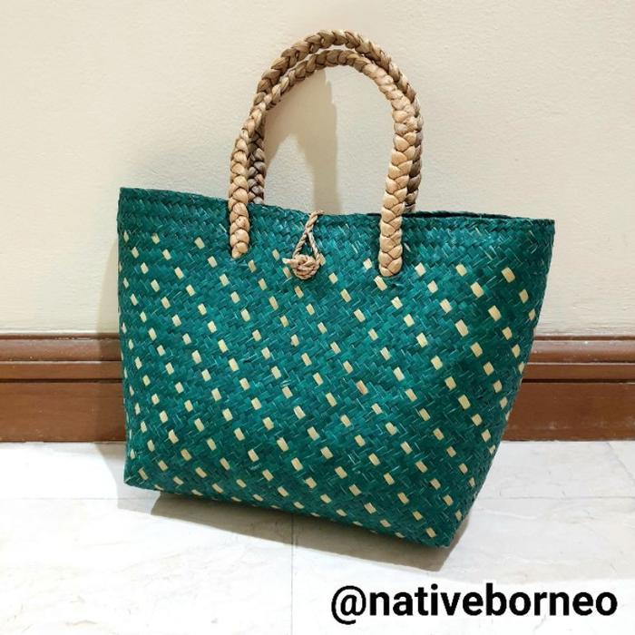 SALE Tas Purun Midi Hijau - Tas Anyaman Purun, Tas Hampers Parcel Souvenir Goodie Bag Hijau Lebaran
