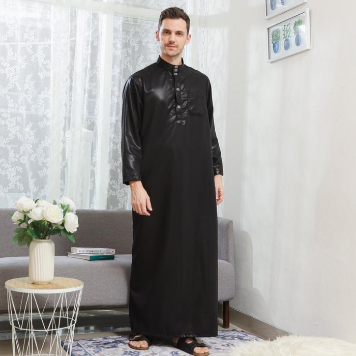 Jubah pria lengan panjang polos kain katun anti gerah jubah Dubai thobe arab mewah elegant Gamis