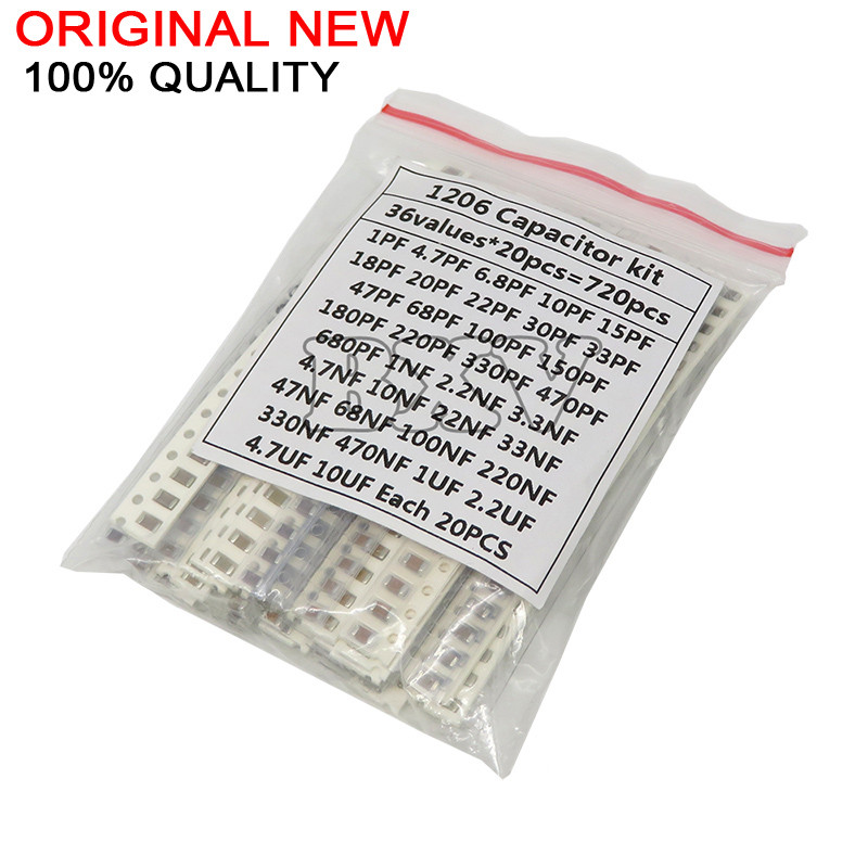 36Values 1206 SMD Ceramic Capacitor Assortment Kit 1pF-10uF Electronic Capacitor Set 22pF 47pF