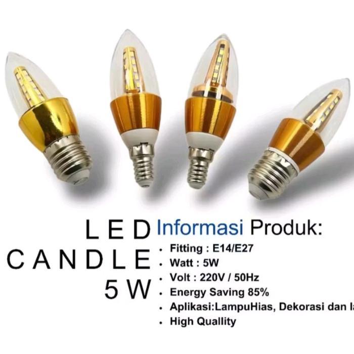 EMICO LAMPU LED CANDLE LILIN 5W 5 WATT HIAS E14 CAHAYA PUTIH & KUNING FITTING E14
