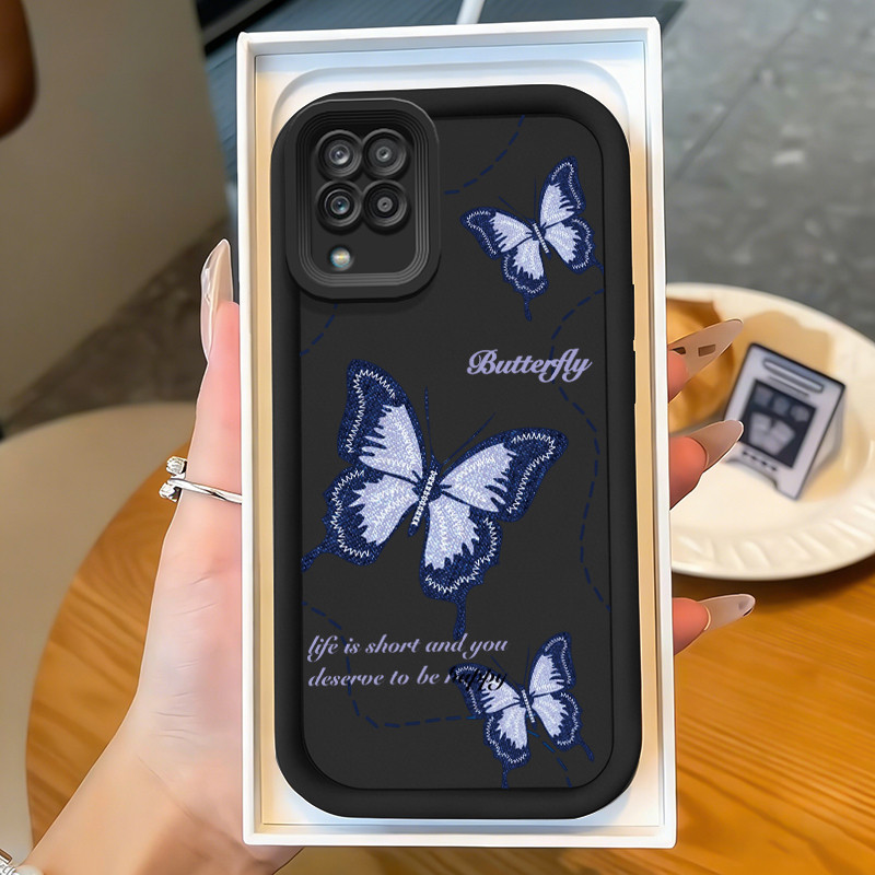 Casing Hp untuk Samsung Galaxy A22 M22 Case Denim butterfly pattern Kasing silikon Cesing Elastis So