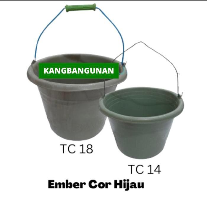 "New" Ember Plastik Hijau Tua TC 14 TC 18 Diameter 25cm Tinggi 17cm Serbaguna untuk Coran Semen