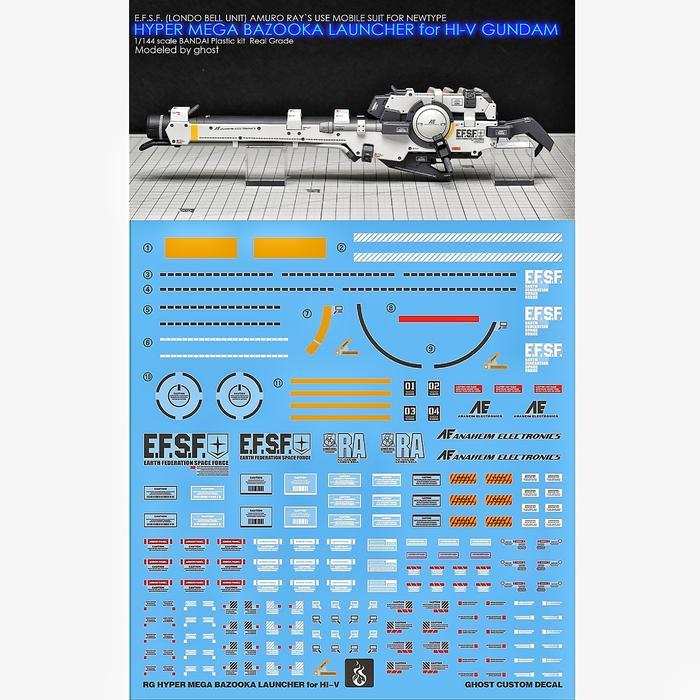 RG HI NU GUNDAM HYPER MEGA BAZOOKA LAUNCHER WATER DECAL GHOST CUSTOM