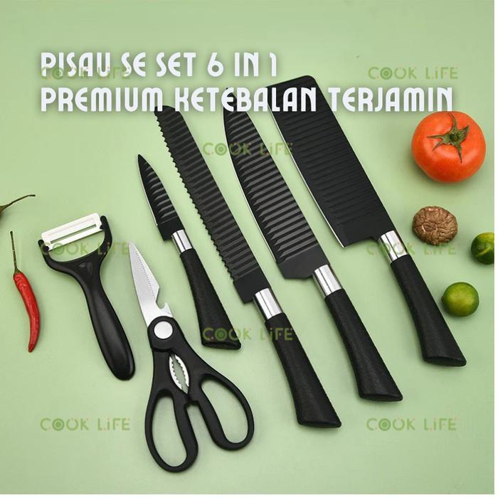 Pisau Set 6IN1 Pisau Hitam Pisau Dining Cutlery Set Pisau Se Set Pisau Premium Pisau Peeler Pisau