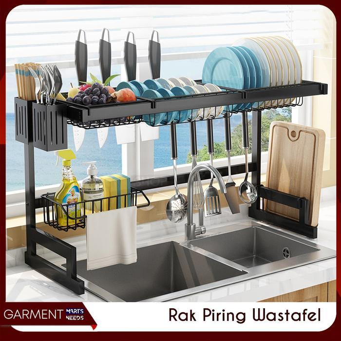 Rak Piring Wastafel 2 Susun Hitam Anti Karat Serbaguna