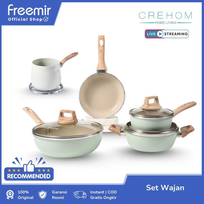[Crehom] [BONUS SPATULA] freemir Green Set 4 Pcs Wajan Panci Penggorengan Warna Hijau Wajan