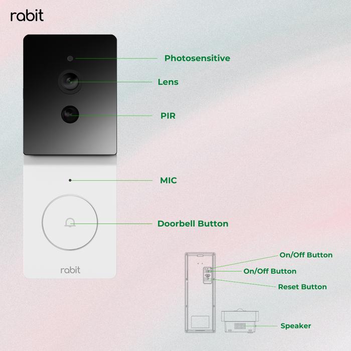 RABIT SMART DOOR BELL WIRELESS IP CAMERA CCTV WIFI OUTDOOR WATERPROOF ULTRA WIDE ANGLE TANPA KABEL