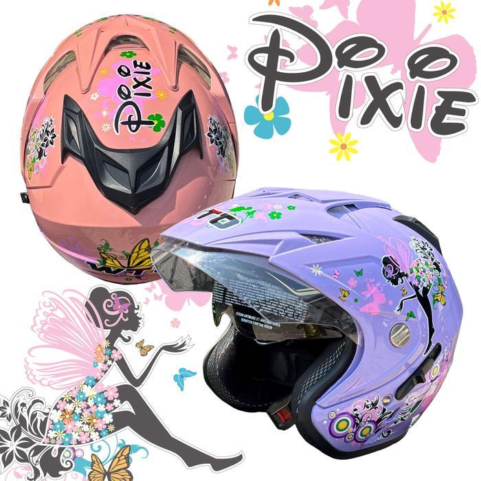 HELM DEWASA PEREMPUAN IMPRESSIVE PIXIE DOUBLE VISOR SNI HALF FACE KODE 1011