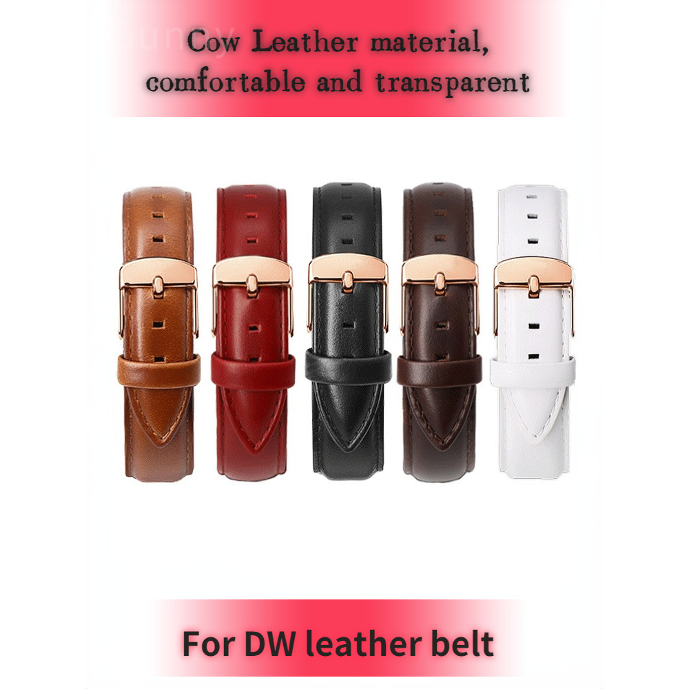 For DW Genuine Leather Watch Band Men's and Women's Original Belt Black Brown Cowhide Retro