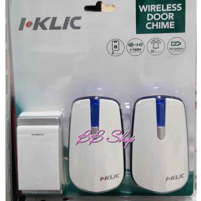 I Klic Bel Nirkabel Kinetik 2 Receiver Wireless Door Bell Pintu Rumah
